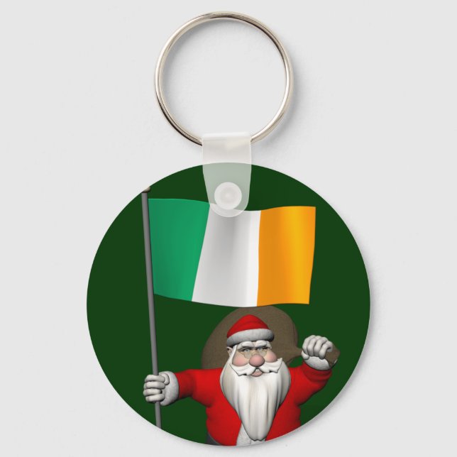 Santa Claus With Ensign Of Ireland Keychain (Front)