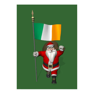 Santa Claus With Ensign Of Ireland Poster