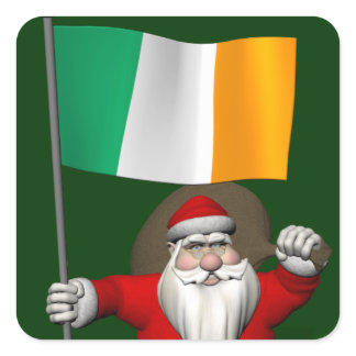 Santa Claus With Ensign Of Ireland Square Sticker