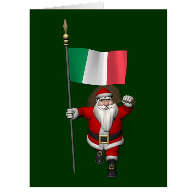 Santa Claus With Ensign Of Italy Cards (Front)