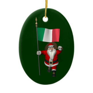 Santa Claus With Ensign Of Italy Ceramic Ornament
