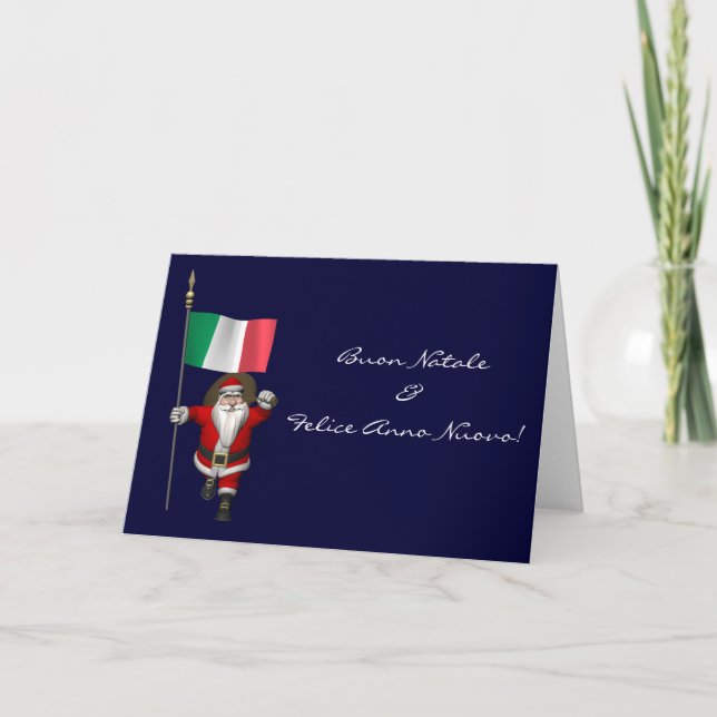 Santa Claus With Ensign Of Italy Holiday Card (Front)