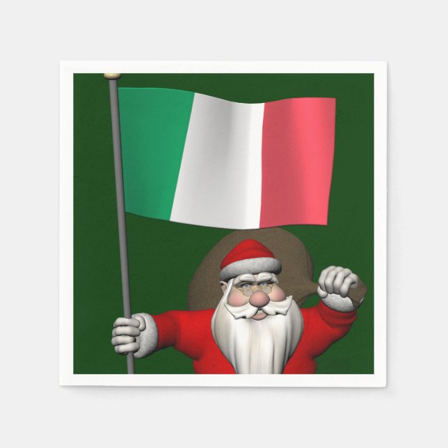 Santa Claus With Ensign Of Italy Napkins (Front)
