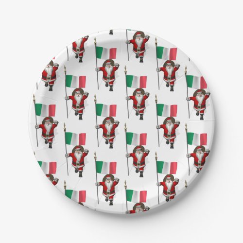 Santa Claus With Ensign Of Italy Paper Plates