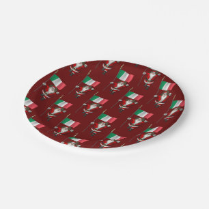 Santa Claus With Ensign Of Italy Paper Plates