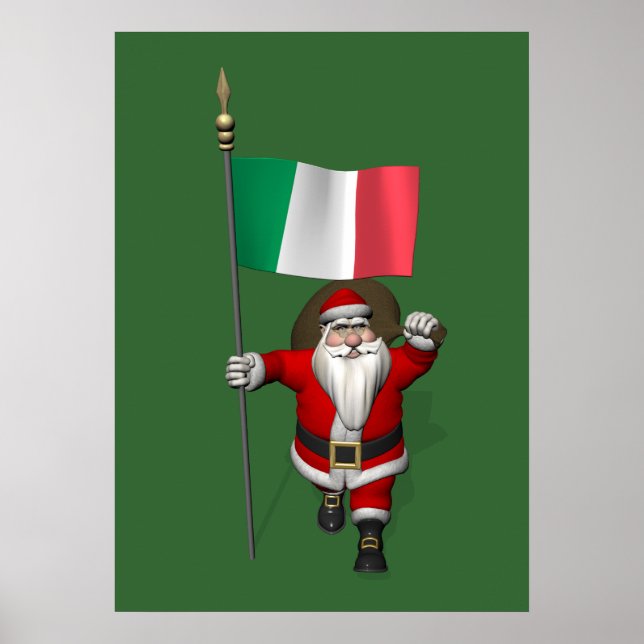 Santa Claus With Ensign Of Italy Poster (Front)