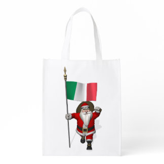 Santa Claus With Ensign Of Italy Reusable Grocery Bag