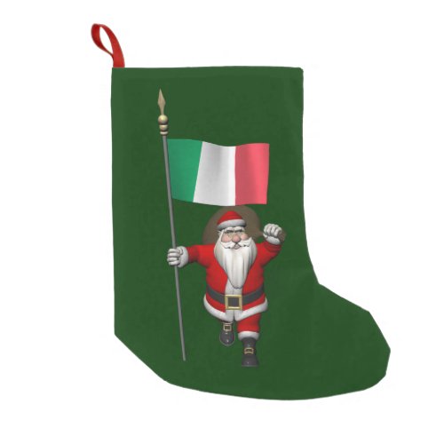 Santa Claus With Ensign Of Italy Small Christmas Stocking