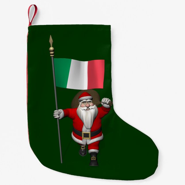 Santa Claus With Ensign Of Italy Small Christmas Stocking (Front)