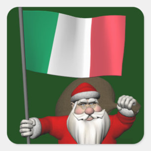 Santa Claus With Ensign Of Italy Square Sticker