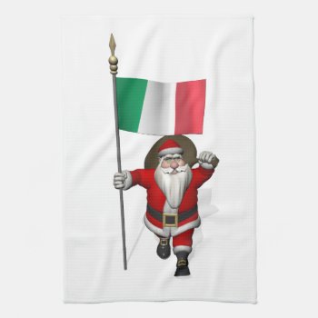 Santa Claus With Ensign Of Italy Towel by santa_world_flags at Zazzle