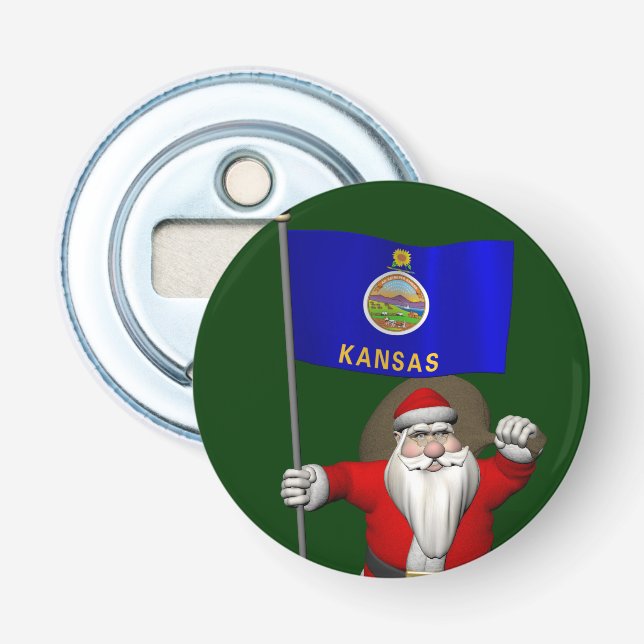 Santa Claus With Ensign Of Kansas Bottle Opener (Front)