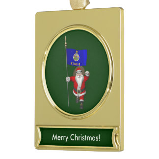 Santa Claus With Ensign Of Kansas Gold Plated Banner Ornament