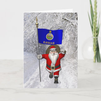 Santa Claus With Ensign Of Kansas Holiday Card