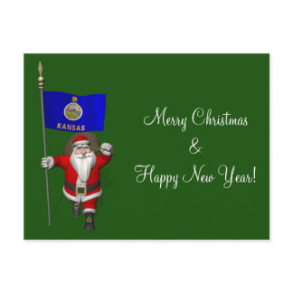 Santa Claus With Ensign Of Kansas Holiday Postcard