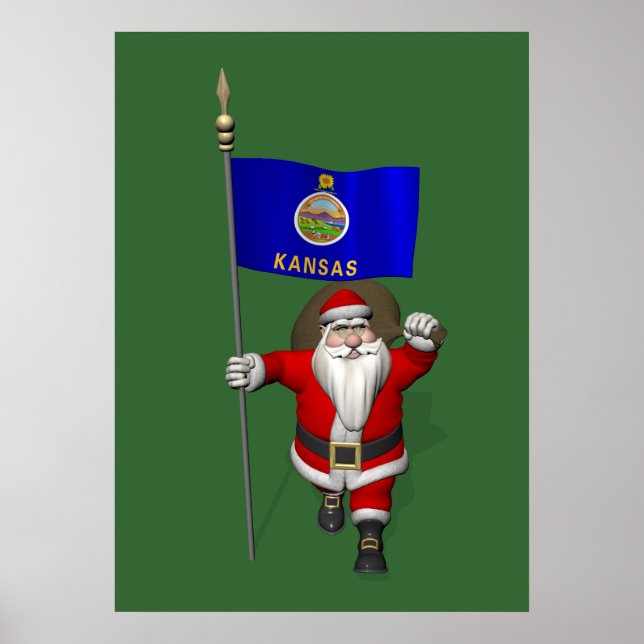 Santa Claus With Ensign Of Kansas Poster (Front)