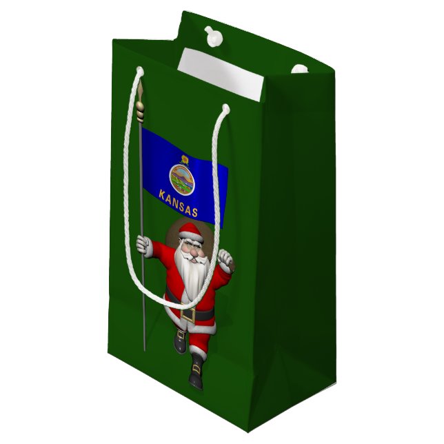 Santa Claus With Ensign Of Kansas Small Gift Bag (Front Angled)