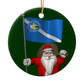 Santa Claus With Ensign Of Las Vegas Ceramic Ornament