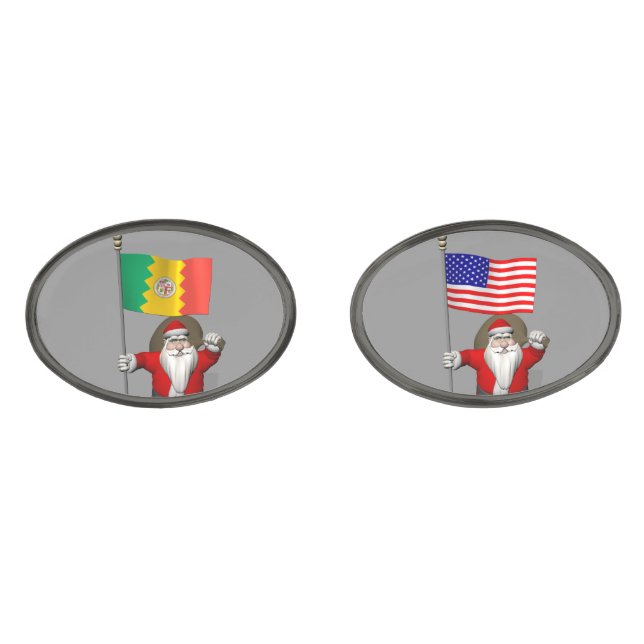 Santa Claus With Ensign Of Los Angeles CA Cufflinks (Front)