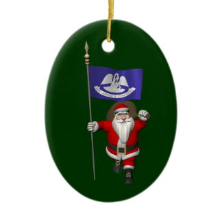 Santa Claus With Ensign Of  Louisiana Ceramic Ornament