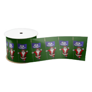 Santa Claus With Ensign Of  Louisiana Satin Ribbon
