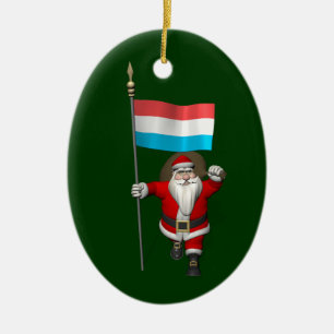 Santa Claus With Ensign Of Luxembourg Ceramic Ornament