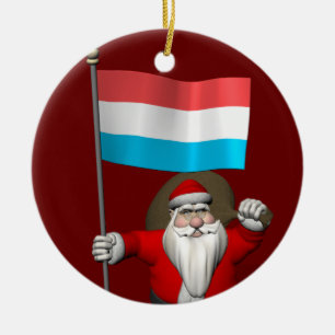 Santa Claus With Ensign Of Luxembourg Ceramic Ornament