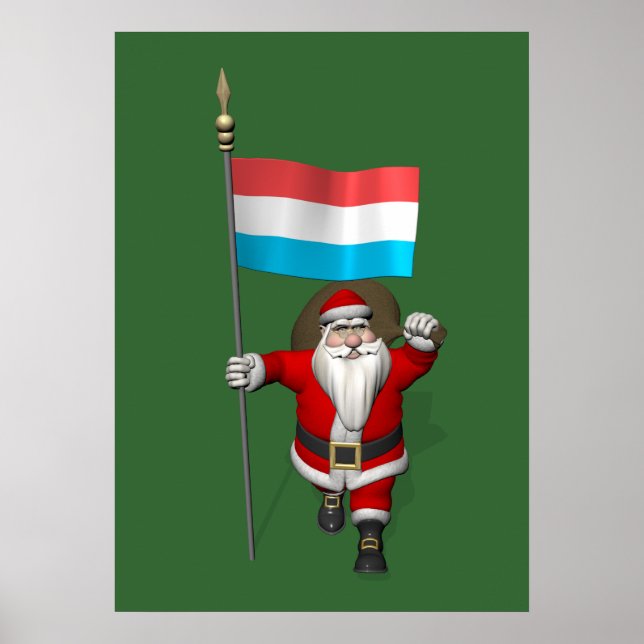 Santa Claus With Ensign Of Luxembourg Poster (Front)