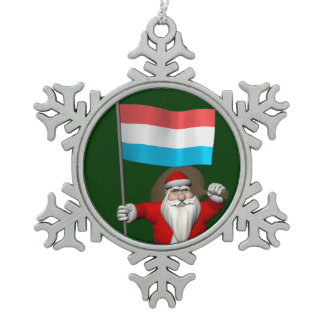 Santa Claus With Ensign Of Luxembourg Snowflake Pewter Christmas Ornament
