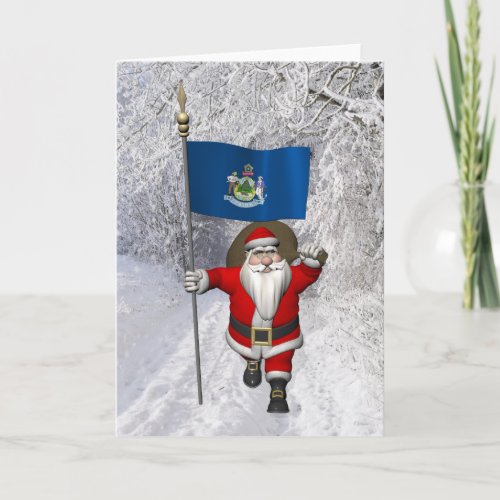 Santa Claus With Ensign Of Maine Holiday Card