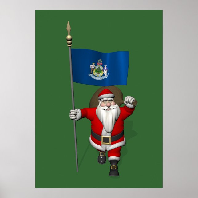 Santa Claus With Ensign Of Maine Poster (Front)