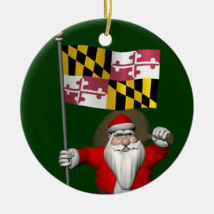 Santa Claus With Ensign Of Maryland Ceramic Ornament