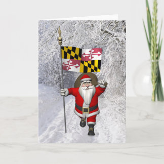 Santa Claus With Ensign Of Maryland Holiday Card