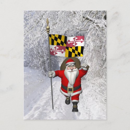 Santa Claus With Ensign Of Maryland Holiday Postcard