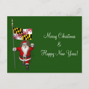 Santa Claus With Ensign Of Maryland Holiday Postcard