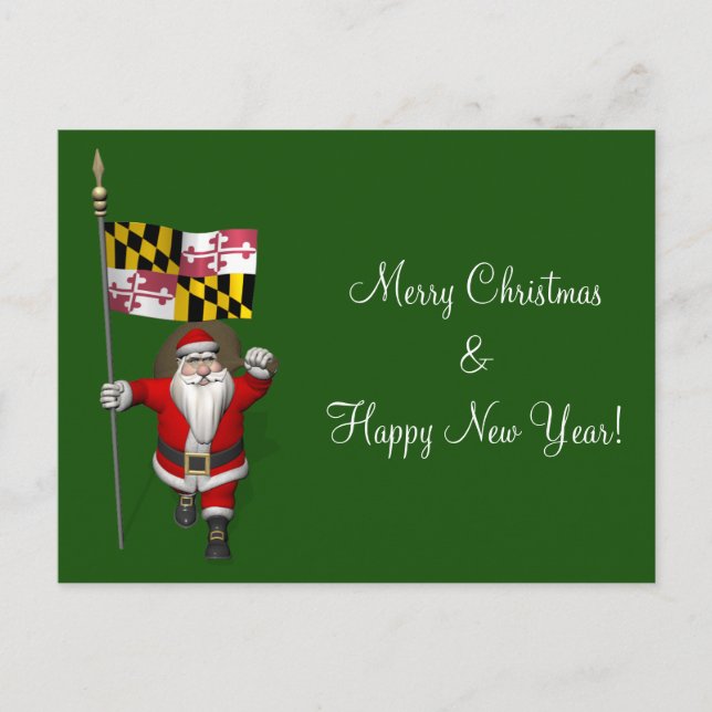 Santa Claus With Ensign Of Maryland Holiday Postcard (Front)