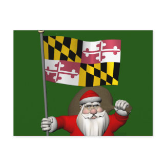 Santa Claus With Ensign Of Maryland Holiday Postcard