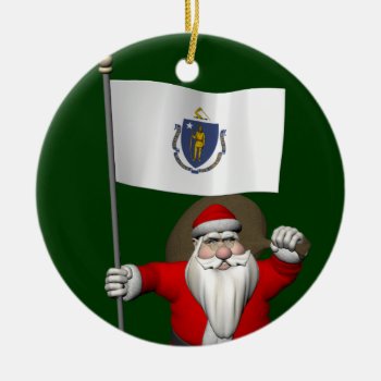 Santa Claus With Ensign Of Massachusetts Ceramic Ornament by santa_claus_usa at Zazzle