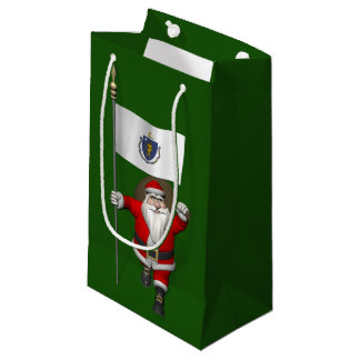 Santa Claus With Ensign Of Massachusetts Small Gift Bag
