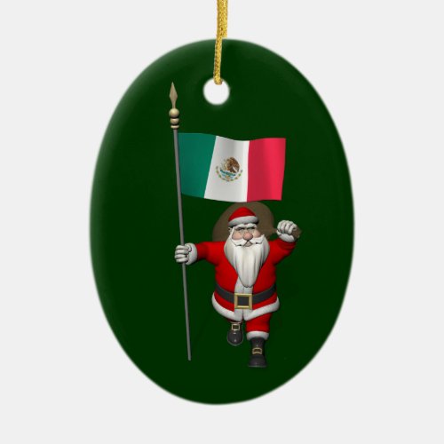 Santa Claus With Ensign Of Mexico Ceramic Ornament