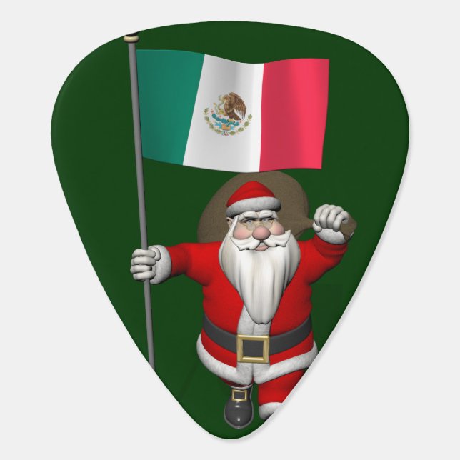 Santa Claus With Ensign Of Mexico Guitar Pick (Back)