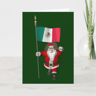 Santa Claus With Ensign Of Mexico Holiday Card