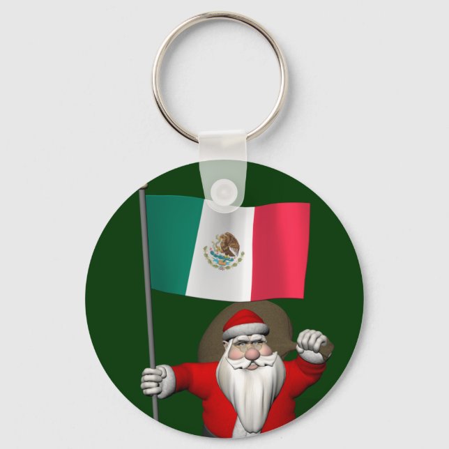 Santa Claus With Ensign Of Mexico Keychain (Front)