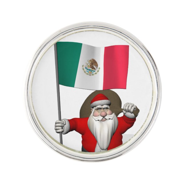 Santa Claus With Ensign Of Mexico Lapel Pin (Front)
