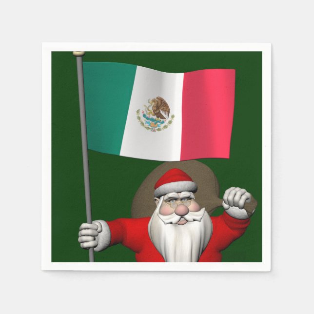 Santa Claus With Ensign Of Mexico Paper Napkins (Front)