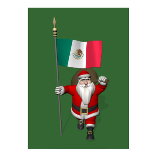 Santa Claus With Ensign Of Mexico Poster