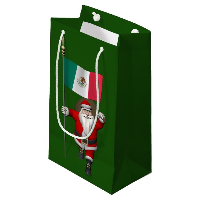 Santa Claus With Ensign Of Mexico Small Gift Bag (Front Angled)