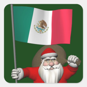 Santa Claus With Ensign Of Mexico Square Sticker