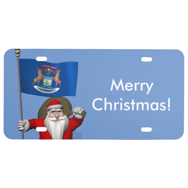 Santa Claus With Ensign Of Michigan License Plate (Front)