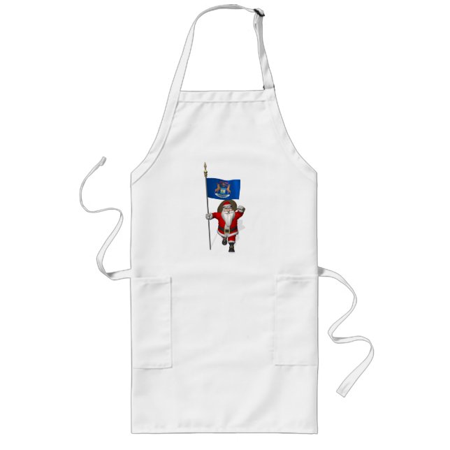Santa Claus With Ensign Of Michigan Long Apron (Front)